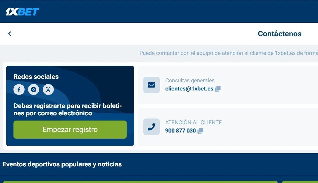 Chat de soporte 1xBet soluciones de cuenta