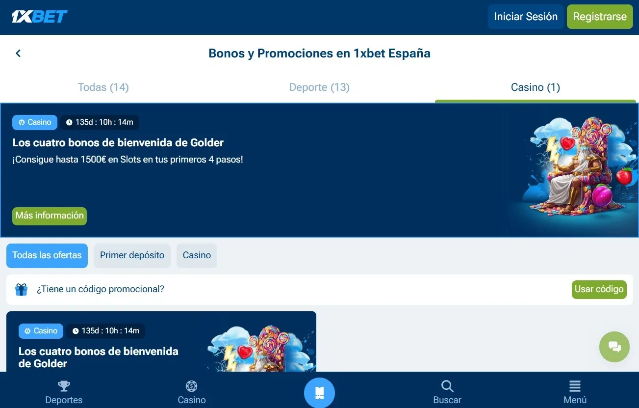 Guía del bono de casino 1xBet
