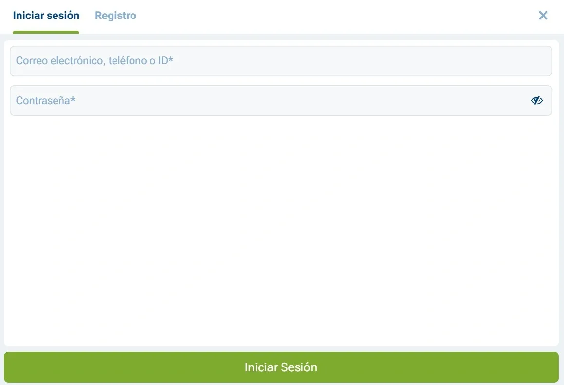 Acceso inicial 1xBet con email o teléfono